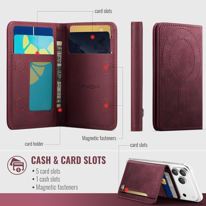 Vinich for MagSafe Wallet Magnetic RFID Blocking Card Holder Compatible with MagSafe Phones and Cases, Strong Magnet Minimalist Phone Wallet for iPhone 17/16/15/14/13/12/Pro/Max/Plus, Burgundy - Image 5